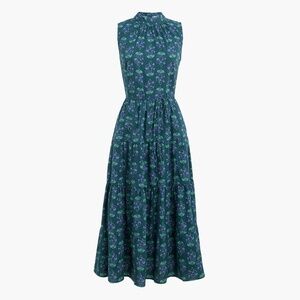 New JCREW Size 4 Printed Mockneck Tiered Midi Dress in Teal Floral $128 CD299